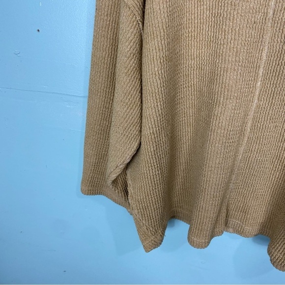 Free People Coraline Thermal Top Tan Slouchy Oversized V‎ Neck Sz L - Picture 10 of 11